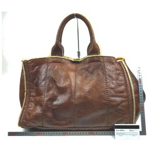 Prada  Brown Leather Shearling Tote Bag with Pouch  861718