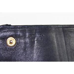 Prada Black Leather Ruffle Cinched Wallet Long Bifold 25PR1210