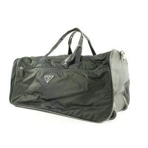 Prada Black Nylon Tessuto Rolling Luggage Duffle Trolley Bag 583pr312