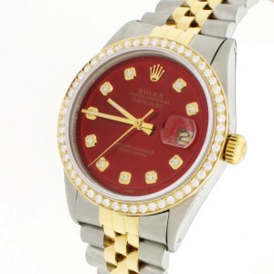 Rolex Datejust 2-Tone 18K Gold/SS 36mm Automatic Jubilee Watch w/Imperial Red Diamond Dial & Bezel