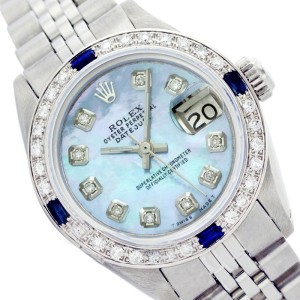 Rolex Lady Datejust Blue Mother of Pearl Diamond Dial and Bezel Stainless Steel 26mm Watch