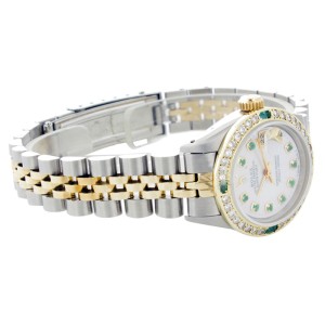 Rolex Datejust 69173 26mm Mop Diamond Emerald Two-Tone Watch