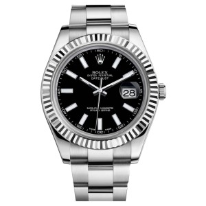 Rolex Datejust II 116334 Steel 18K White Gold Black Dial Mens Watch 