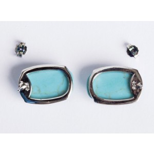 Sterling Silver & Oval Turquoise Cabochon Earrings