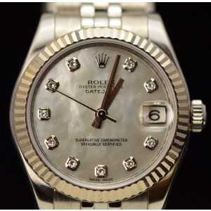 Rolex 178274 Datejust 18K Bezel Gray MOP Diamond Dial 31 mm Watch 