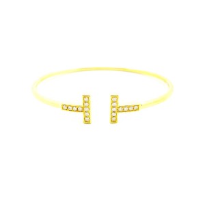 Tiffany & Co. 18k Yellow Gold Diamond T Wire Bangle Bracelet