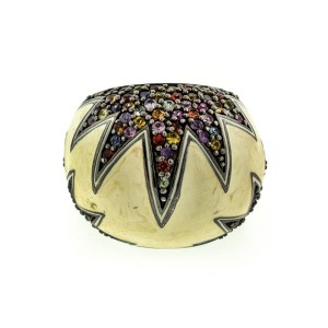 MCL by Matthew Campbell Laurenza Cream Enamel and Mixed Sapphire Ring