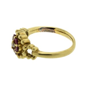 18k Yellow Gold Dior Ruby and Diamond Flower Ring