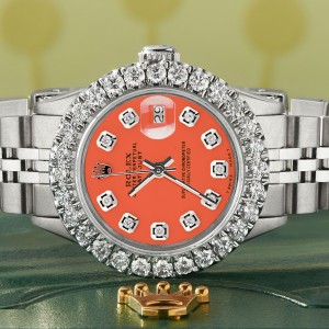 Rolex Datejust Steel 26mm Jubilee Watch 2CT Diamond Bezel / Orange Diamond Dial