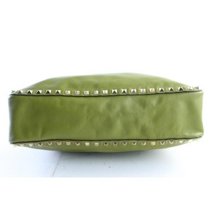 Valentino Messenger Hobo Rockstud Utilitarian 10mr0625 Green Leather Cross Body Bag
