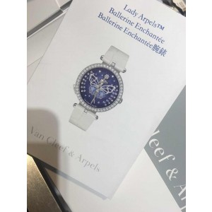 Van Cleef & Arpels Ballerine Enchantee 18K White Gold & Leather Diamond 40mm Watch