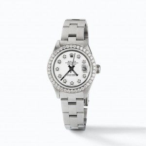 Rolex Datejust Ladies Automatic Stainless Steel 26mm Oyster Watch w/Pure White Dial & Diamond Bezel