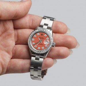 Rolex Datejust Ladies Automatic Stainless Steel 26mm Oyster Watch w/Tiger Orange Dial & Diamond Bezel