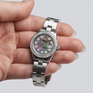 Rolex Datejust Ladies Automatic Stainless Steel 26mm Oyster Watch w/Tahitian MOP Dial & Diamond Bezel
