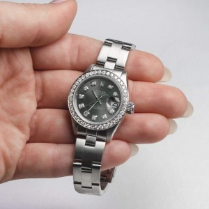 Rolex Datejust Ladies Automatic Stainless Steel 26mm Oyster Watch w/Black Raven Dial & Diamond Bezel