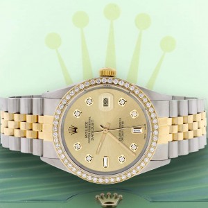 Rolex Datejust 2-Tone 18K Gold/SS 36mm Automatic Jubilee Watch with Champagne Diamond Dial & Bezel
