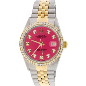 Rolex Datejust 2-Tone 18K Gold/SS 36mm Automatic Jubilee Watch with Hot Pink Diamond Dial & Bezel
