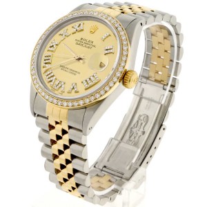 Rolex Datejust 2-Tone 18K Gold/SS 36mm Automatic Jubilee Watch with Champagne Roman Diamond Dial & Bezel