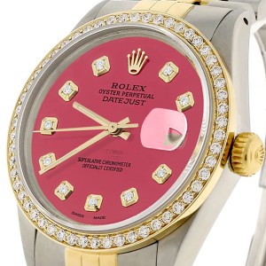 Rolex Datejust 2-Tone 18K Gold/SS 36mm Automatic Jubilee Watch with Hot Pink Diamond Dial & Bezel
