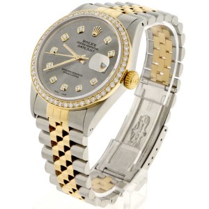 Rolex Datejust 2-Tone 18K Gold/SS 36mm Automatic Jubilee Watch with Rhodium Diamond Dial & Bezel