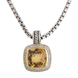 David Yurman Sterling Silver & Yellow Gold Citrine Diamond Pendant Necklace