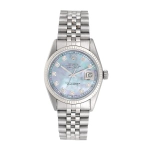 Rolex Datejust 18K White Gold & Stainless Steel Tahitian Mother Of Pearl Diamond Dial 36mm Unisex Watch