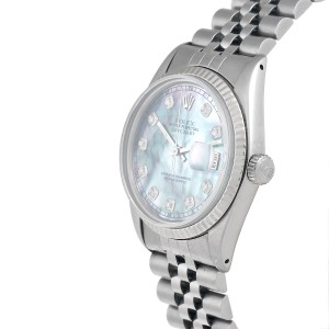 Rolex Datejust 18K White Gold & Stainless Steel Tahitian Mother Of Pearl Diamond Dial 36mm Unisex Watch