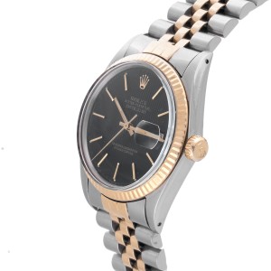 Rolex DateJust 16013 18k Yellow Gold Stainless Steel with Black Tapestry Dial 36 mm Mens Watch