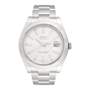 Rolex Datejust II 116334 Stainless Steel Silver Dial White Gold Fluted Bezel 41mm Mens Watch 