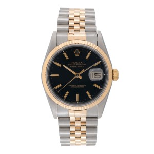 Rolex 16233 Datejust 36mm 18k Gold & Steel Black Dial Mens Watch