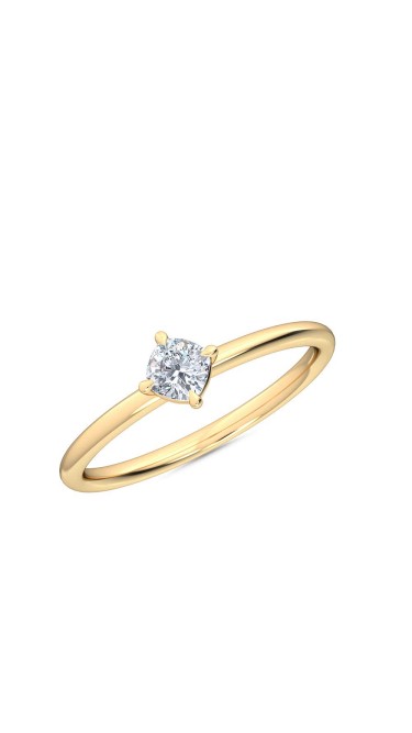 0.25 Ct Cushion Cut North-South Petite Lab Grown Diamond Ring in 14K Yellow Gold 