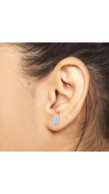 1.00 Ct Oval Shape Lab-Grown Diamond Halo Earrings set in 14K White Gold 