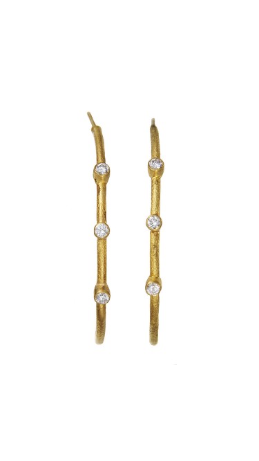 Yossi Harari Jewelry 24k Gold Diamond Jane Hoop Earrings