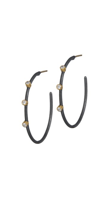Yossi Harari Jewelry 24k Gold & Oxidized Gilver Diamond Jane Hoop Earrings