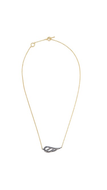 Yossi Harari Jewelry Lilah 18k Gold Diamond Feather Pendant Necklace 