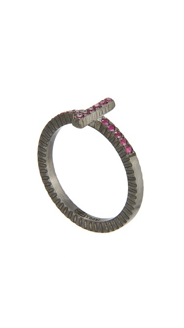 Yossi Harari Jewelry Oxidized Gilver Ruby Stick Lilah Stack Ring Size 6