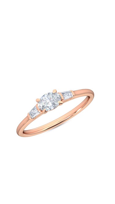 0.30 Ct Horizontal Oval and Baguette Cut Petite Lab Grown Diamond Ring in 14K Rose Gold (E-F, VS1-VS2, 0.30 cttw) by MadeForUs