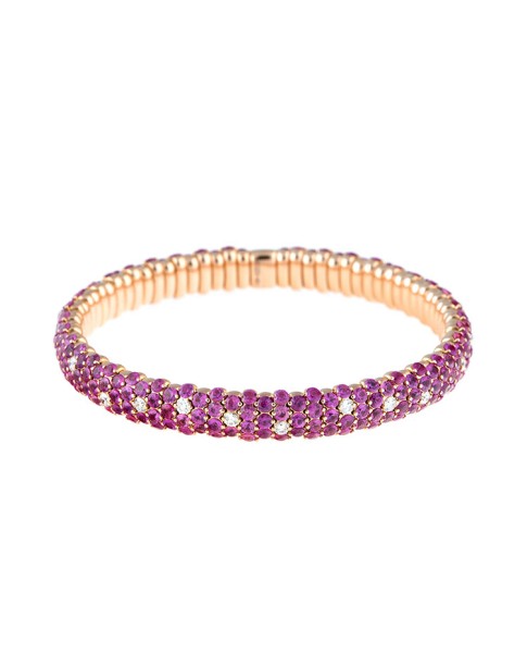 Stretch Collection 18K Rose Gold Diamonds and Pink Sapphires Bracelet