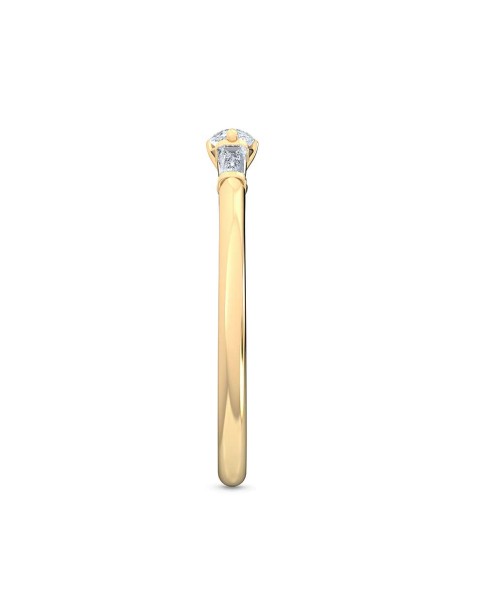 0.30 Ct Horizontal Pear and Baguette Cut Petite Lab Grown Diamond Ring in 14K Yellow Gold 