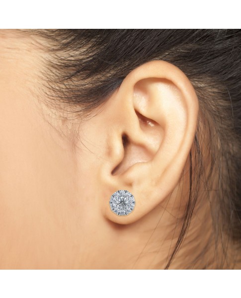 1.00 Ct Round Shape Lab-Grown Diamond Halo Earrings set in 14K White Gold