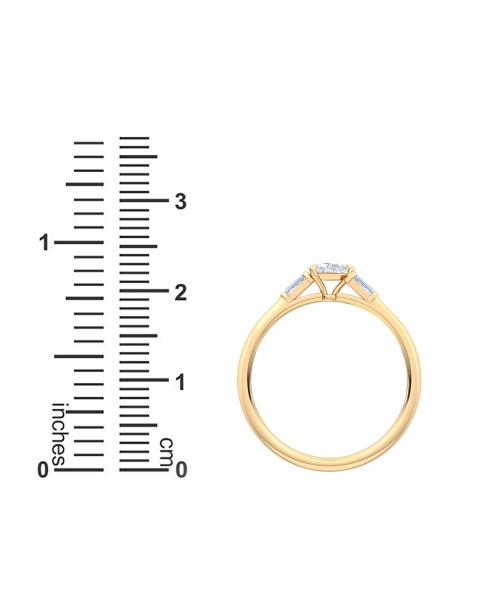 0.30 Ct Horizontal Pear and Baguette Cut Petite Lab Grown Diamond Ring in 14K Yellow Gold 