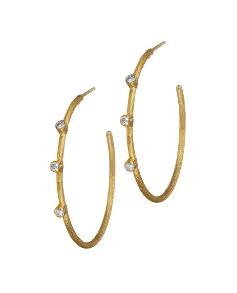 Yossi Harari Jewelry 24k Gold Diamond Jane Hoop Earrings