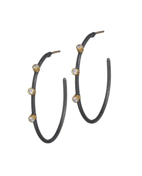 Yossi Harari Jewelry 24k Gold & Oxidized Gilver Diamond Jane Hoop Earrings