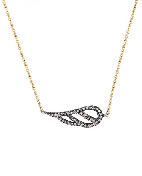 Yossi Harari Jewelry Lilah 18k Gold Diamond Feather Pendant Necklace 