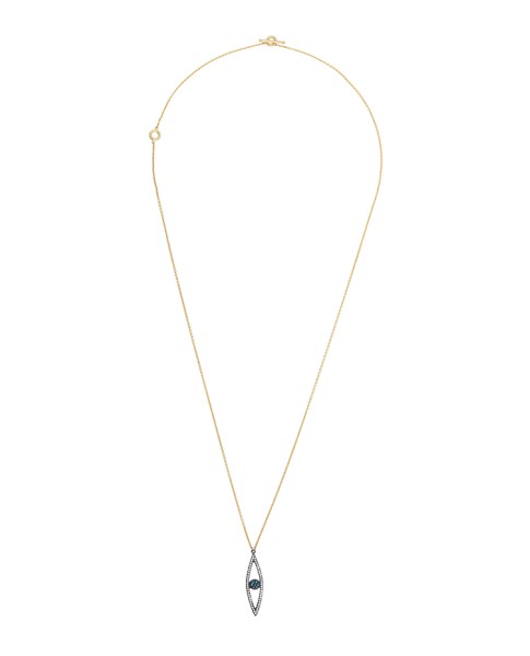 Yossi Harari Jewelry 18k Gold White & Teal Diamond Lilah Eye Shaped Pendant Necklace