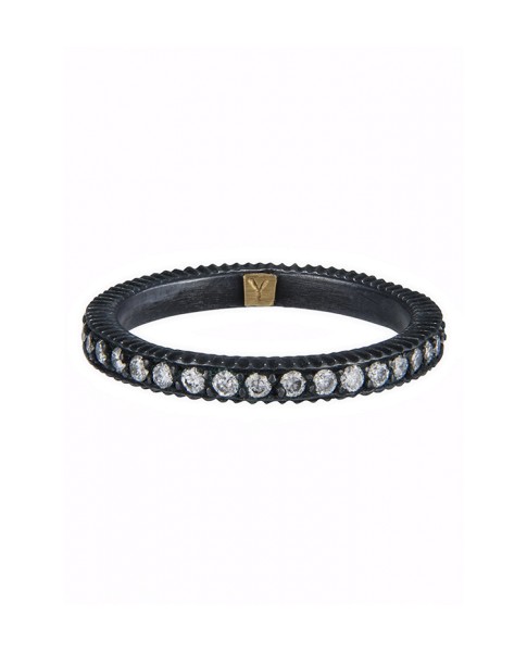 Yossi Harari Jewelry Oxidized Gilver Pave Diamond Lilah Band Ring Size 6