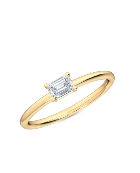 0.25 Ct Horizontal Emerald Cut Petite Lab Grown Diamond Ring in 14K Yellow Gold 