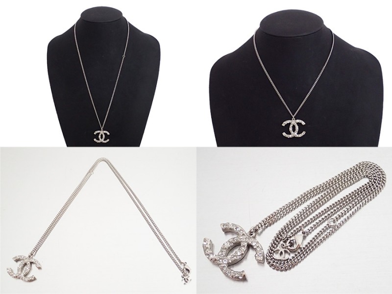 Chanel Silver Tone Hardware And Rhinestone CC Logo Necklace, Chanel