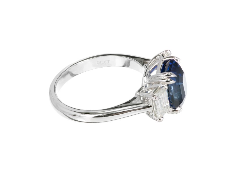 Platinum Blue Emerald Cut Sapphire & Diamond Engagement Ring Size 6.75 ...