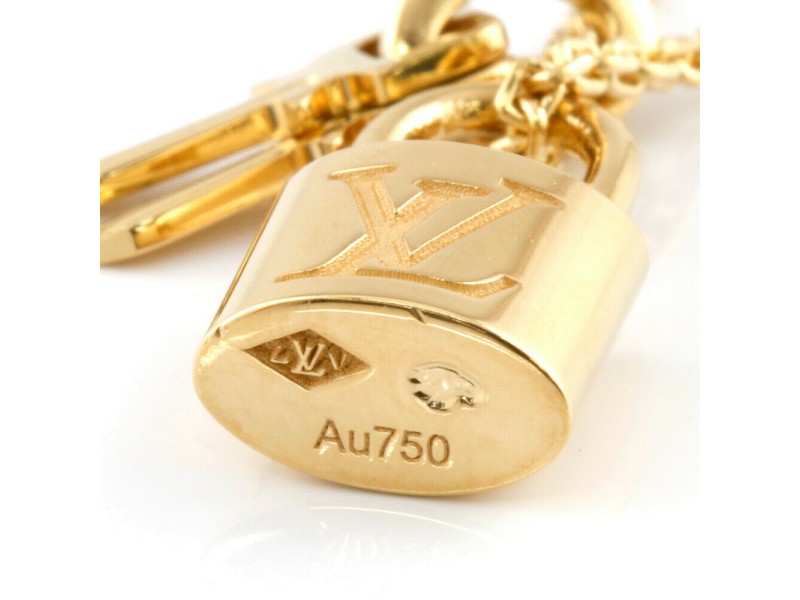 LOUIS VUITTON 18K Yellow Gold Padlock Cadena Key Pandantif Lockit Necklace  CHAT-739, Other